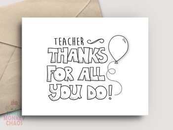 teacher appreciation card printable color bw you color tpt