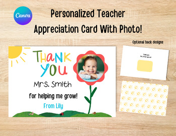 Preview of Teacher Appreciation Card From Student, Photo, Editable Template, Canva