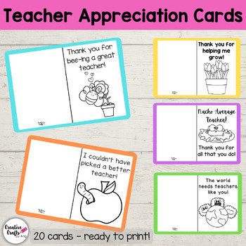 Preview of Teacher Appreciation Cards - End of Year cards (B&W - Blank inside)