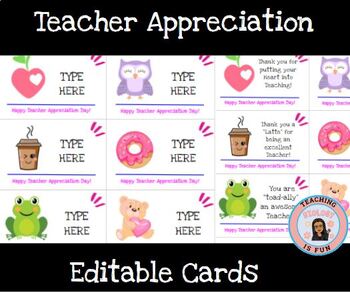 Preview of Teacher Appreciation Cards Gift Tags Editable Cards