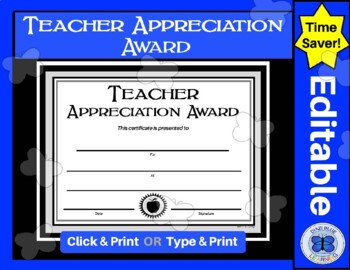 Teacher Appreciation Certificate - Elementary, Middle, High School ...