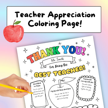 Preview of Teacher Appreciation Coloring Page, Teacher Appreciation Week Activity