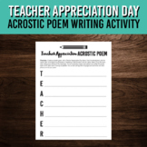 Teacher Appreciation Day Acrostic Poem Writing Template | 