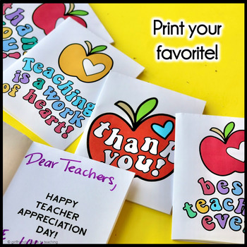 Teacher Appreciation Day Cards| Printable Thank You Cards for Teachers ...