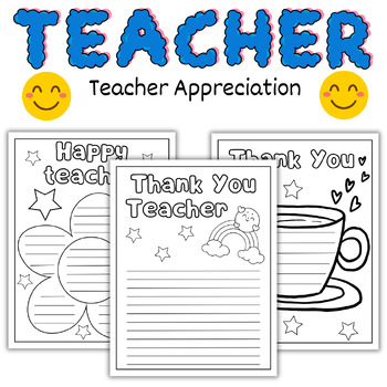 Preview of Teacher Appreciation Day - Happy Thank You Coloring Pages and Writing Cards