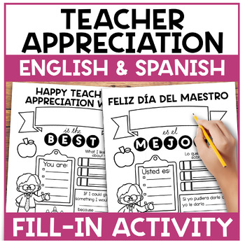 Preview of Teacher Appreciation Fill-In Craft Card Printable Bilingual English & Spanish