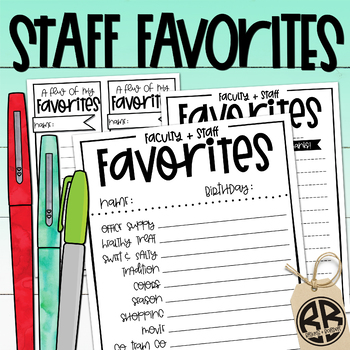 Printable Favorite Things Survey, Co-worker All About Me Lis