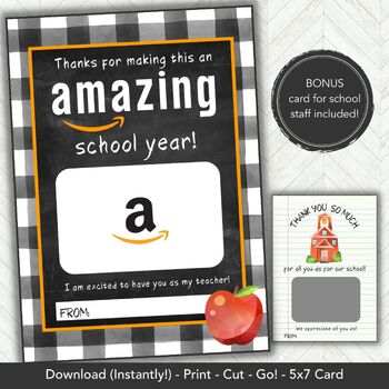 Teacher Appreciation Gift Card Holder AMAZON - Thank You Gift for Teachers