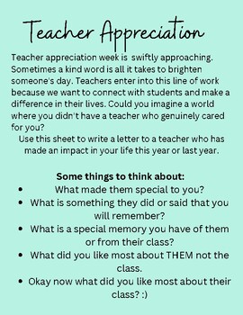 Preview of Teacher Appreciation Letter From Students