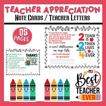 Teacher Appreciation Letters/ Teacher Appreciation Note Cards | TPT