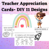 Teacher Appreciation No Prep DIY Cards- 11 Pages