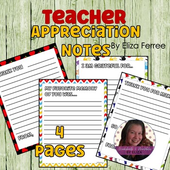 Preview of Teacher Appreciation Notes for Students to Give to Teachers