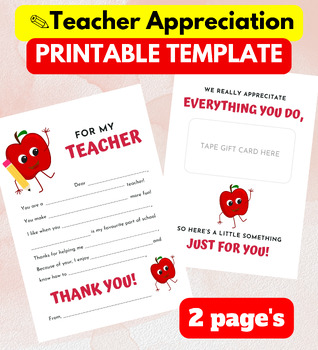 Preview of Teacher Appreciation PRINTABLE TEMPLATE | PRINTABLE & DIGITAL