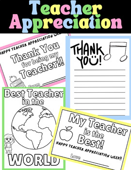 Preview of Teacher Appreciation Pack ~~ Cards, coloring pages, etc. for every subject
