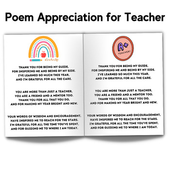 Teacher Appreciation Poems |Thank you Poems for Teachers. | TPT