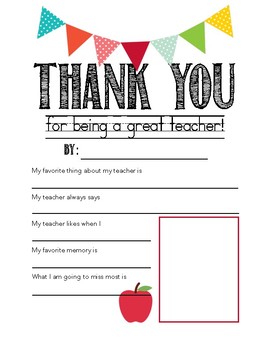 Preview of Teacher Appreciation - Student Interview Card