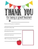 Teacher Appreciation - Student Interview Card