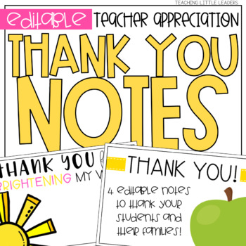 Teacher Appreciation Thank You Notes By Teaching Little Leaders | Tpt