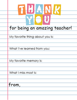 Teacher Appreciation - Thank You Teacher Keepsake Activity | TPT