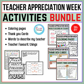 Preview of Teacher Appreciation Week Activities BUNDLE, Thank you Cards&Coloring Pages
