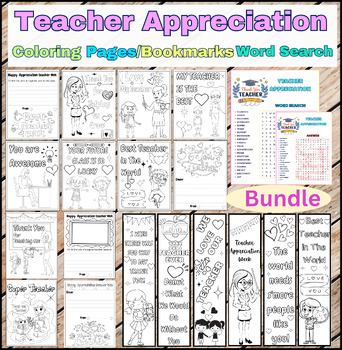 Preview of Teacher Appreciation Week Activity:Coloring Pages,Bookmarks/Word Search Puzzle.