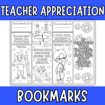 Preview of Teacher Appreciation Week Bookmarks to Color | Teacher Appreciation