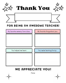 Preview of Teacher Appreciation Week | Thank You Letter Template From Student to Teacher