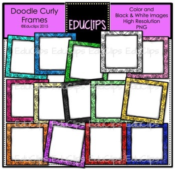 Doodle Curly Frames Clip Art Bundle {Educlips Clipart} by Educlips
