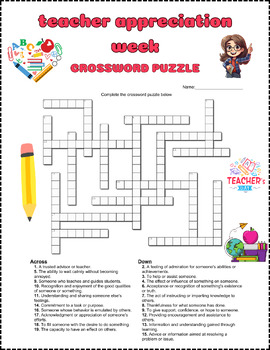 Preview of Teacher Appreciation Week Crossword Puzzle Activity Game Color & B/W ⭐No Prep⭐