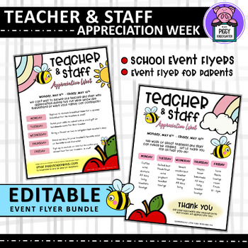 Preview of Teacher Appreciation Week Flyer Editable and Event Flyer for Parents BUNDLE