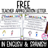 Teacher Appreciation Week Letter FREEBIE in Spanish & English
