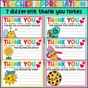 Preview of Teacher Appreciation Week Notes Bundle | Thank You Teacher Note Cards Printable