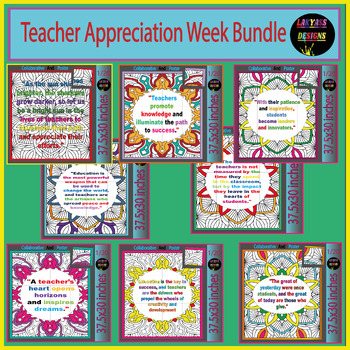 Preview of Teacher Appreciation Week: Quote Activity Collaborative Color Poster Bundle