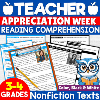 Preview of Teacher Appreciation Week Reading Comprehension Passage 3rd 4th Grades