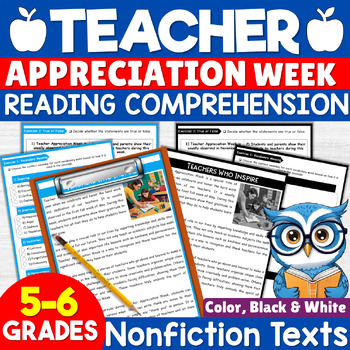 Preview of Teacher Appreciation Week Reading Comprehension Passage 5th 6th Grades
