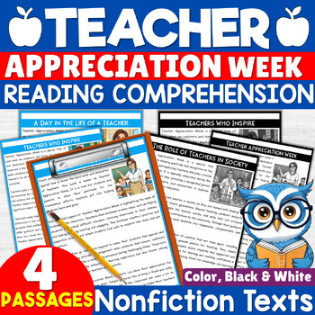 Preview of Teacher Appreciation Week Reading Comprehension Passages Bundle May Activities