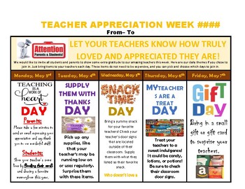 Preview of Teacher Appreciation Week-Student&Parent Participation(Editable& fillable Flyer)