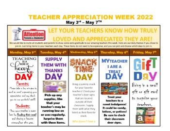 Preview of Teacher Appreciation Week-Student & Parent Participation Editable Flyer