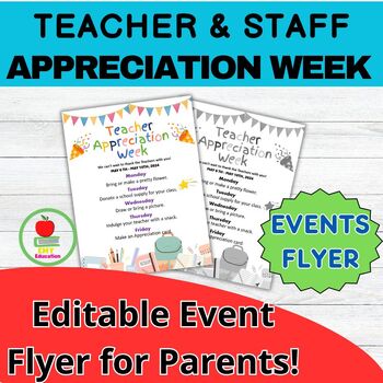 Preview of Teacher Appreciation Week, Teacher Appreciation Flyer For Parents, Editable