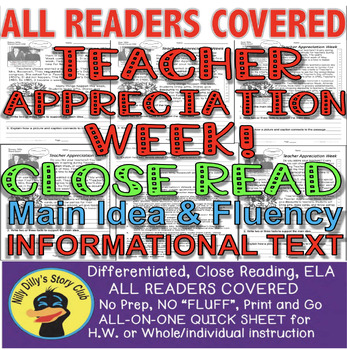 Preview of Teacher Appreciation Week/Teacher's Day Close Read Leveled Passages PRINT-N-GO
