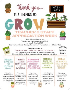 Preview of Teacher Appreciation Week ~ Thank you for Helping Us Grow!