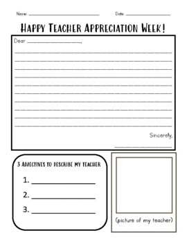 Preview of Teacher Appreciation Week Writing Activity
