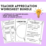 Teacher Appreciation Worksheet Bundle + Door Sign