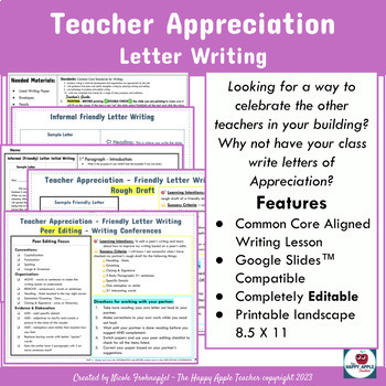 Preview of Teacher Appreciation Writing Lesson -Printable -Editable Google Slides™