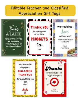 Preview of Teacher and Classified Gift Tag Coffee, Chick-fil-a, In-n-Out, Pollo Loco theme