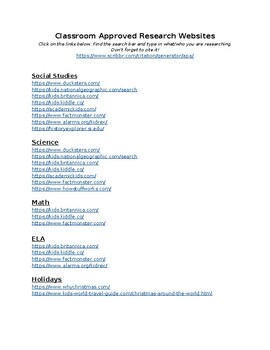 Preview of Teacher Approved Research Websites