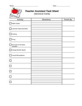 Preview of Teacher Assistant Task Sheets