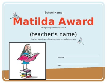Preview of Teacher Award -- Book Characters