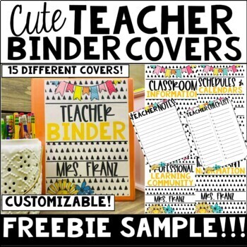 Preview of Teacher Binder Cover-Freebie Sample-Cute and Colorful!