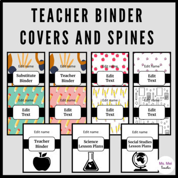 Preview of Teacher Binder Covers and Spines - 6 Themes/Designs - EDITABLE 